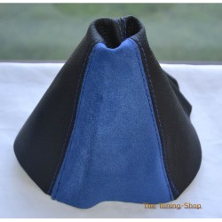 FOR VAUXHALL OPEL ASTRA MK5 H 2004-2014 GEAR GAITER BLACK LEATHER BLUE SUEDE