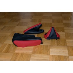 BMW E36 E46 SET OF GAITERS/BOOTS & ARMREST COVER RED+BLACK NEW
