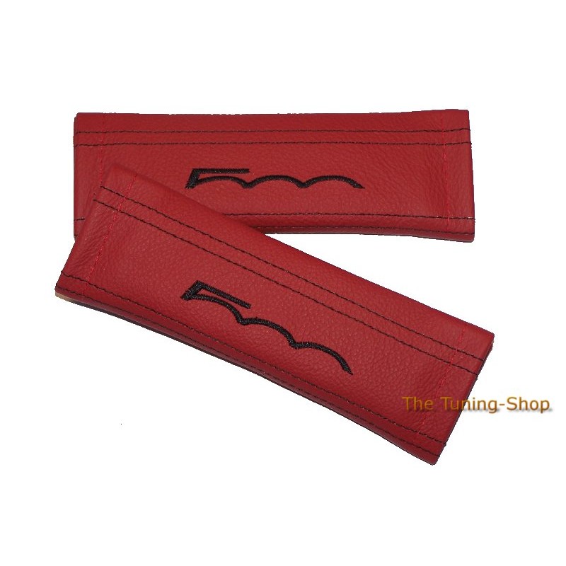 2 x Seat Belt Covers Pads Black Leather Miata Tan Embroidery for Mazda