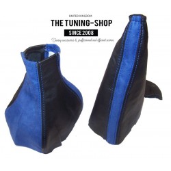 FOR VAUXHALL OPEL ASTRA MK4 GEAR HANDBRAKE GAITER BLACK LEATHER BLUE FAUX  SUEDE