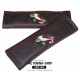 SEAT BELT COVERS HARNESS SHOULDER PADS BLACK GENUINE LEATHER CUSTOM EMBROIDERY ITALY RED WHITE AND GREEN STITCH NEW