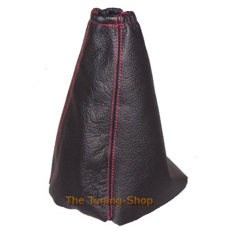 BLACK LEATHER GEAR GAITER EMBROIDERY RED STITCHING 