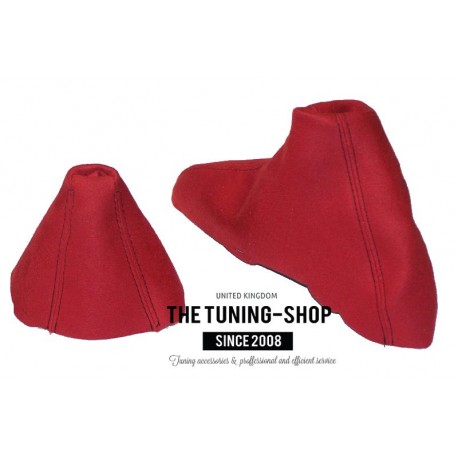 FOR BMW E90 E91 E92 E93  AUTOMATIC GEAR HANDBRAKE GAITER RED SUEDE BLACK STITCHING