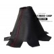 FOR VW VOLKSWAGEN T5 TRANSPORTER MULTIVAN 2003-2010 GEAR GAITER BLACK LEATHER RED STITCHING