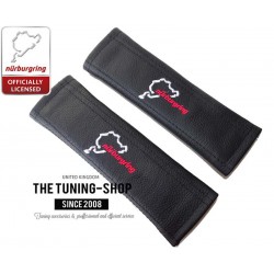 SEAT BELT COVERS BLACK LEATHER EMBROIDERY NURBURGRING RED STITCHING
