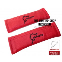 SEAT BELT COVERS BLACK LEATHER EMBROIDERY NURBURGRING RED STITCHING