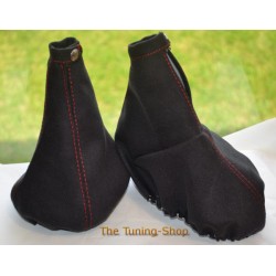 ALFA ROMEO 147 GEAR+HANDBRAKE GAITERS BOOTS ALCANTARA RED STITCH