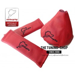 FOR FIAT 500 2007-2015 GEAR GAITER RED LEATHER WITH NURBURGRING EMBROIDERY