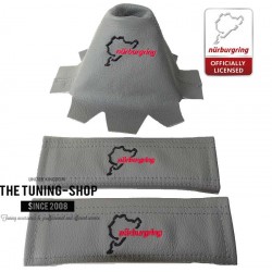 FOR VW VOLKSWAGEN T5 2003-2010 GEAR GAITER & SEAT BELTS COVERS GREY LEATHER NURBURGRING EMBROIDERY