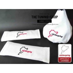 FOR FIAT 500 2007-2015 GEAR GAITER & SEAT BELTS COVERS WHITE LEATHER WITH NURBURGRING EMBROIDERY