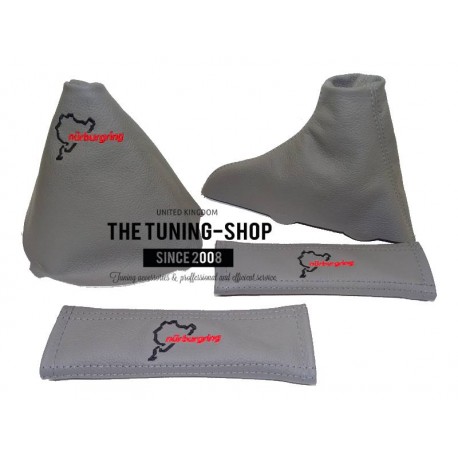 FOR BMW E36 E46 1991-2005 GEAR GAITER  + SEAT BELT COVERS GREY LEATHER NURBURGRING EMBROIDERY EDITION