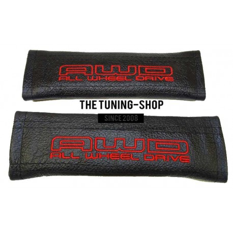 FOR SUBARU SEAT BELTS COVERS BLUE LEATHER LIME GREEN ALL WHEEL DRIVE STITCH EMBROIDERY EDITION