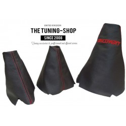 FOR LAND ROVER DISCOVERY 200TDI 300TDI TD5 V8 GEAR HI-LOW HANDBRAKE GAITER BLACK LEATHER RED STTCHING