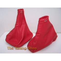 FOR ALFA ROMEO 147 2000-2004 GEAR+HANDBRAKE GAITERS BOOTS SET RED LEATHER NEW