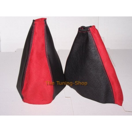 FORD FOCUS GAITERS / BOOTS BLACK LEATHER + RED ALCANTARA 98-04