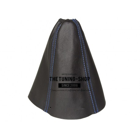 GEAR GAITER BLACK ITALIAN LEATHER WITH BLUE STITCHING 