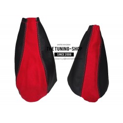 FOR FORD FOCUS MK1 1998-2004 GEAR HANDBRAKE GAITER BLACK LEATHER RED FAUX SUEDE
