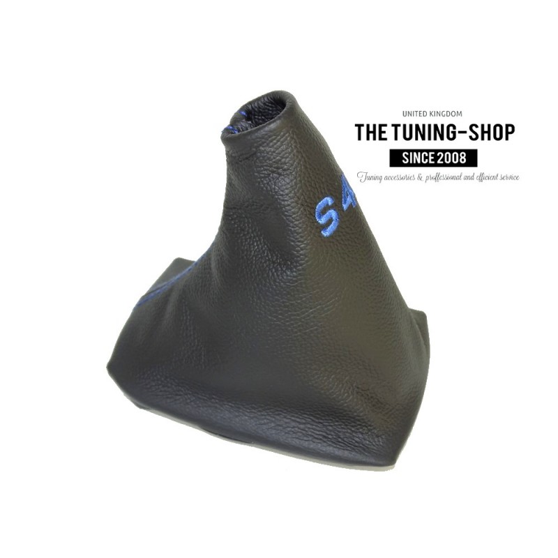 Gear Stick Gaiter with Plastic Frame Black Leather Blue S40 Embroidery