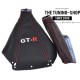 FOR NISSAN SKYLINE 1993-1998 GEAR HANDBRAKE GAITER BLACK LEATHER RED STITCHING EMBROIDERY GT-R