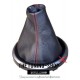 FOR FORD FIESTA MK6 FUSION GEAR GAITER BLACK LEATHER RED STITCH