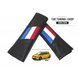 2 x SEAT BELT PADS COVERS LEATHER STYLE "FRENCH PRIDE" DESIGN