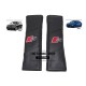 2 x PERSONALIZED SEAT BELT COVERS BLACK GENUINE LEATHER CUSTOM EMBROIDERY AND STITCHING NEW
