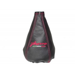 FOR  FIAT GRANDE PUNTO 2005-2012 GEAR GAITER  LEATHER "Punto" Red Embroidery