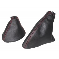 FOR FIAT 500 2007-14 GEAR & HANDBRAKE GAITER WITH PLASTIC FRAME LEATHER STITCH RED
