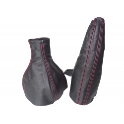 FOR VAUXHALL OPEL ASTRA G MK4 COUPE 1998-2005 GEAR & HANDBRAKE GAITER LEATHER STITCHING RED