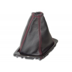 FOR TOYOTA AURIS MK2 2012-2018 GEAR GAITER WITH SILVER CARBON PLASTIC FRAME LEATHER STITCHING RED