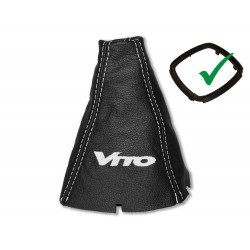 FOR MERCEDES VITO W447 2014+ GEAR GAITER WITH PLASTIC FRAME LEATHER "VITO" BLUE EMBROIDERY