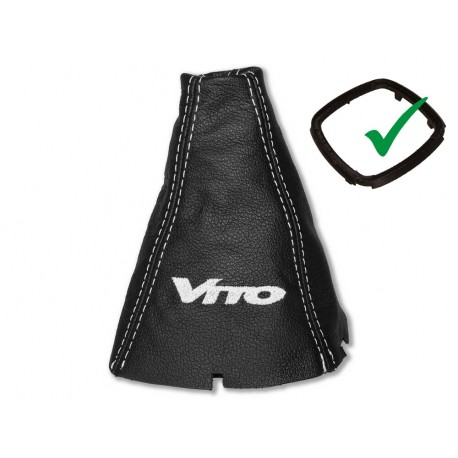 FOR MERCEDES VITO W447 2014+ GEAR GAITER WITH PLASTIC FRAME LEATHER "VITO" BLUE EMBROIDERY