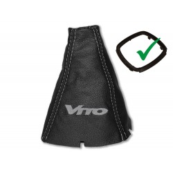 FOR MERCEDES VITO W447 2014+ GEAR GAITER WITH PLASTIC FRAME LEATHER "VITO" WHITE EMBROIDERY