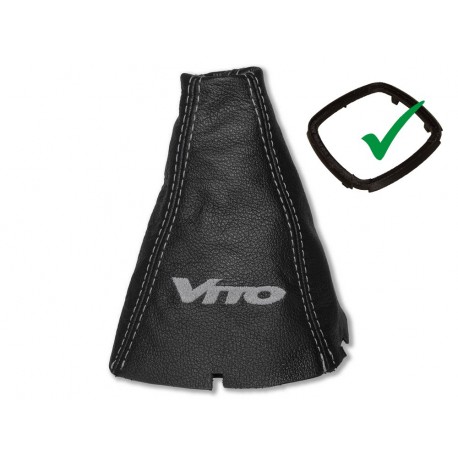 FOR MERCEDES VITO W447 2014+ GEAR GAITER WITH PLASTIC FRAME LEATHER "VITO" WHITE EMBROIDERY