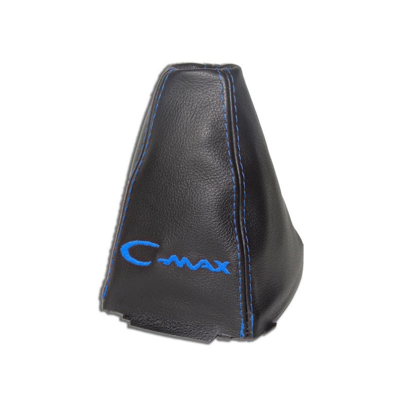 Gear Stick Gaiter with Plastic Frame Black Genuine Leather Blue C-max Embroidery