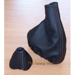 BMW E46 M3 SMG GEAR & HANDBRAKE GAITERS BOOTS BLACK LEATHER WITH GERMAN FLAG STITCHING