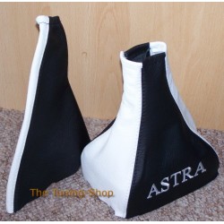 FOR VAUXHALL OPEL ASTRA GAITERS BLACK/WHITE embroidered ASTRA white