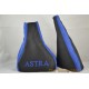 VAUXHALL OPEL ASTRA GAITERS embroidered ASTRA black leather blue suede