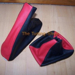 FOR BMW E36 E46 BLACK+RED 2TONE LEATHER GEAR+HANDBRAKE GAITERS BOOTS