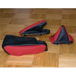 FOR BMW E36 E46 GAITERS / BOOTS & ARM REST COVER BLACK & DARK RED