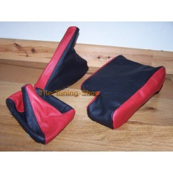BMW E36 E46 GAITERS / BOOTS & ARMREST COVER BLACK & RED LEATHER