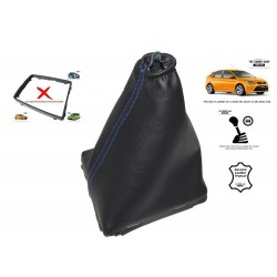 FOR FORD FOCUS MK2 FACELIFT 2008-2011 GEAR GAITER BLACK LEATHER BLUE STITCHING