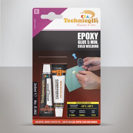 1 x EPOXY ADHESIVE GLUE RAPID 5 MIN FOR metal wood glass plastic bricks concrete marble etc 2 x 5ml TECHNICQLL NEW
