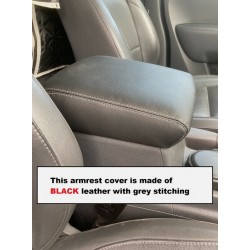 Armrest Lid Leather Cover For VW Amarok 2010-2020 Black Leather with Grey Stitch