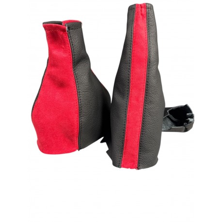 FOR VAUXHALL OPEL ASTRA MK4 GEAR HANDBRAKE GAITER BLACK LEATHER RED SUEDE ALCANTARA