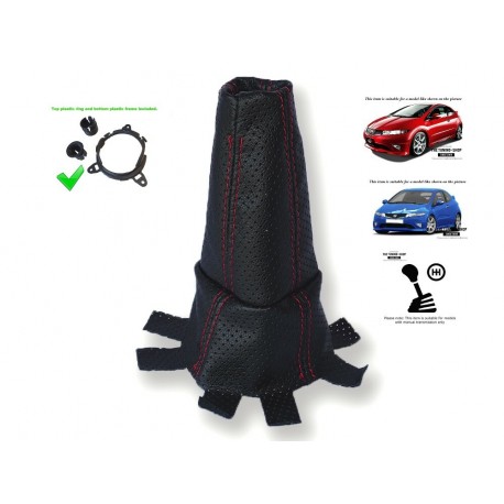 FOR  HONDA CIVIC FN2 06-12 GEAR GAITER LEATHER with plastic frame and top ring "Type R" Embroidery