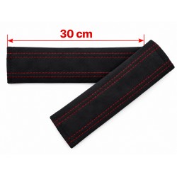 SEAT BELT COVERS x 2 GENUINE BLACK LEATHER WITH CREAM STITCHING NEW