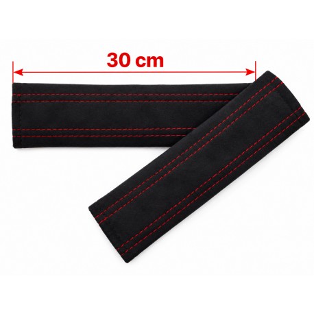 SEAT BELT COVERS x 2 GENUINE BLACK LEATHER WITH CREAM STITCHING NEW