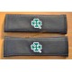 SEAT BELT COVERS BLACK GENUINE LEATHER EMBROIDERY CLOVER WHITE STITCHING