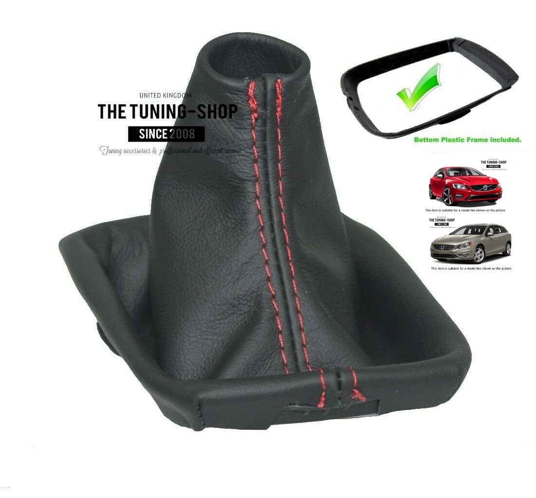 BLACK STITCH DARK GREY LEATHER AUTO AUTOMATIC GEAR GAITER FOR VOLVO S80 98-06